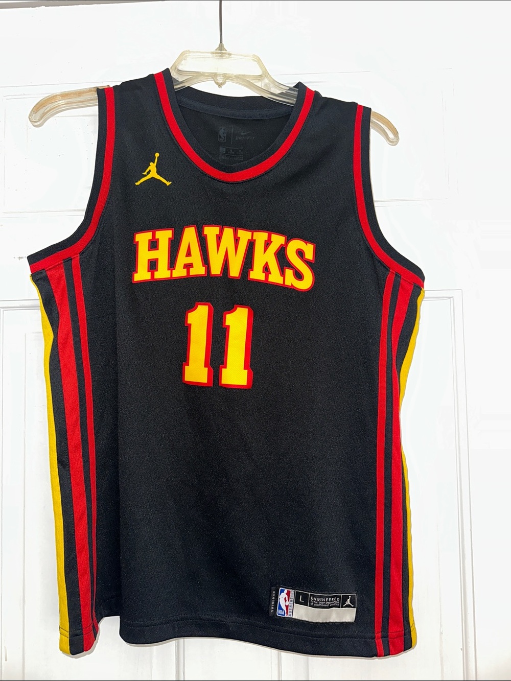 Jordan Atlanta Hawks #11 Black Jersey with Red & Yellow Trim
